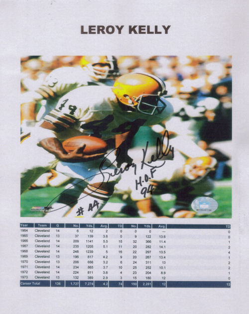 Autographed Photo of Leroy Kelly with his career stats