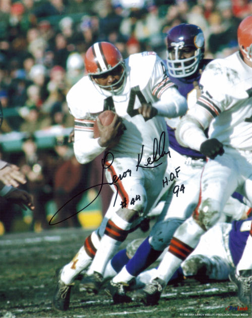 Autographed Photo of Leroy Kelly running against the Vikings and their Purple People Eaters defense