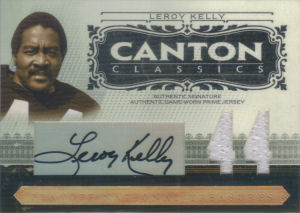 2006 Leroy Kelly Donruss Playoff National Treasures Canton Classics MATERIALS SIGNATURE JERSEY NUMBERS GAME-WORN JERSEY #CC-LK football card - Serial no. 12/44