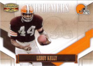 2008 Leroy Kelly Donruss Gridiron Gear Performers Gold Holofoil #P-29 football card - Serial no. 008/100