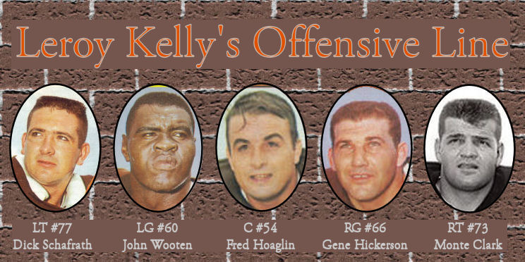 Brick Wall with pictures of Browns Offensive Line members linking to article