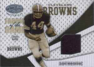 2004 Leroy Kelly Donruss Playoff Leaf Certified Materials fabric of the game #FG-63 football card - Serial no. 096/100