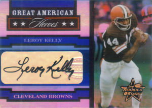 2005 Leroy Kelly Donruss Leaf Rookies and Stars Great American Heroes AUTOGRAPHS #GAH18 football card - Serial no. 49/75 2005 Leroy Kelly Donruss Leaf Rookies and Stars Great American Heroes AUTOGRAPHS #GAH18 football card - Serial no. 49/75