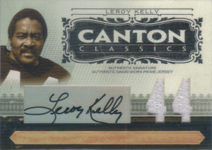 2006 Leroy Kelly Donruss Playoff National Treasures Canton Classics MATERIALS SIGNATURE JERSEY NUMBERS GAME-WORN JERSEY #CC-LK football card - Serial no. 12/44 2006 Leroy Kelly Donruss Playoff National Treasures Canton Classics MATERIALS SIGNATURE JERSEY NUMBERS GAME-WORN JERSEY #CC-LK football card - Serial no. 12/44