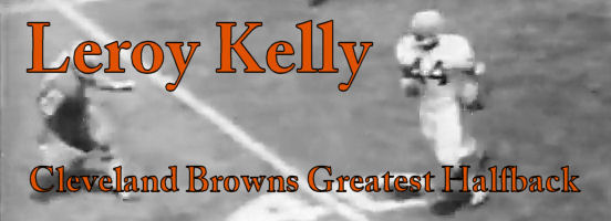 Leroy Kelly dot com Title Box with a black and white image of Leroy Kelly running the football